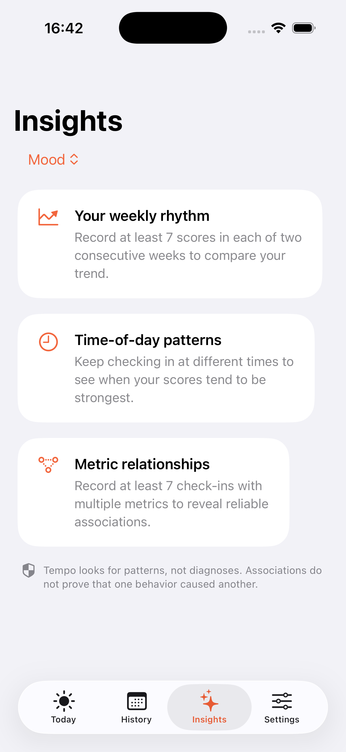 My Daily Hues Insights screen explaining available patterns